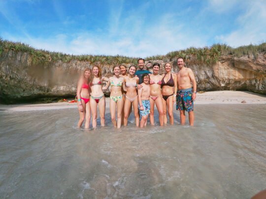 Family enjoying Hidden Beach during a Marietas Islands adventure tour